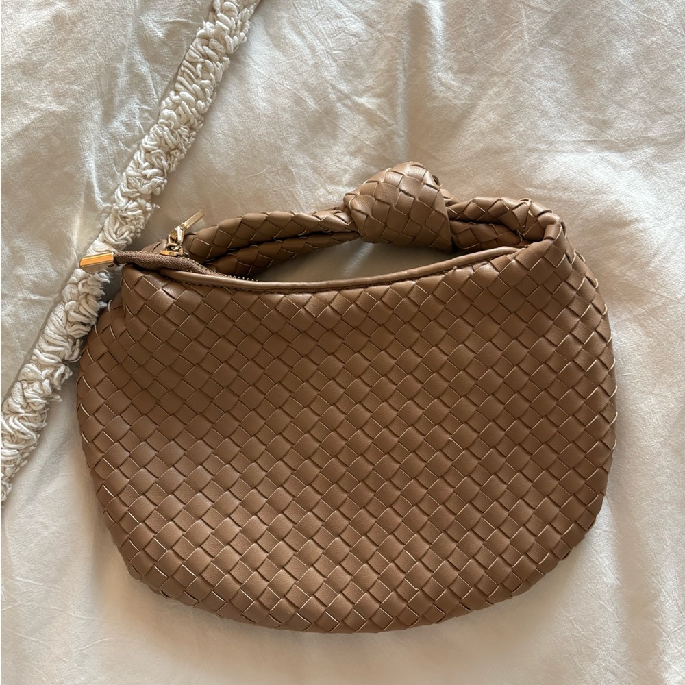 Anthropologie Woven Knot-Handle Hobo in Tan